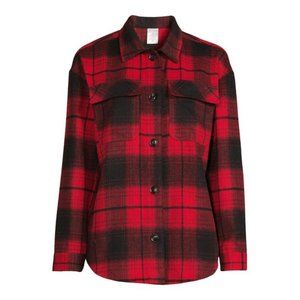 No Boundaries Plaid Shacket (Black & Red), Size: XXL/2XG (19) Juniors